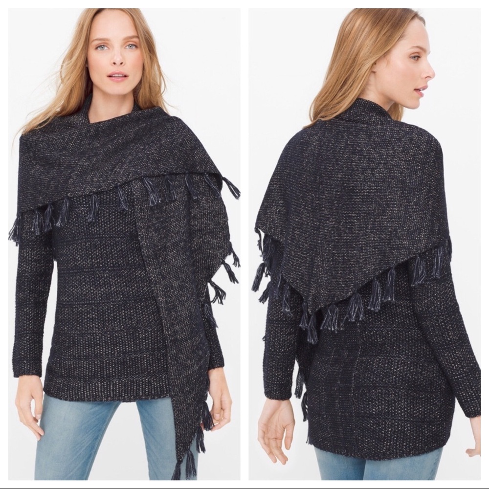 WHBM Navy Removable Scarf Pullover Sweater